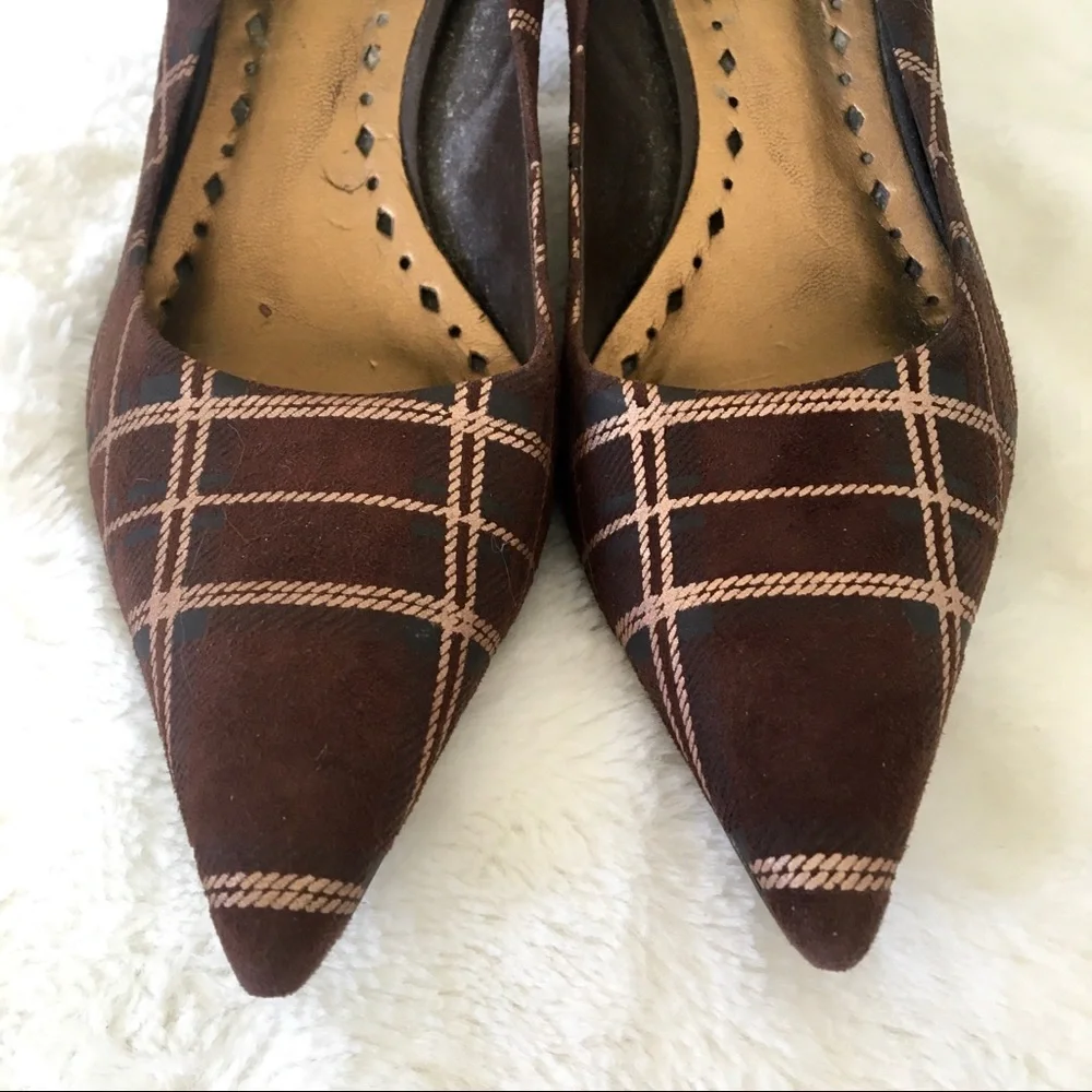BCBGirls Plaid Brown Suede Heels
